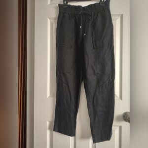 Ralph Lauren Women's Navy Linen Flat Front Straight Leg Ankle Pants Size 4